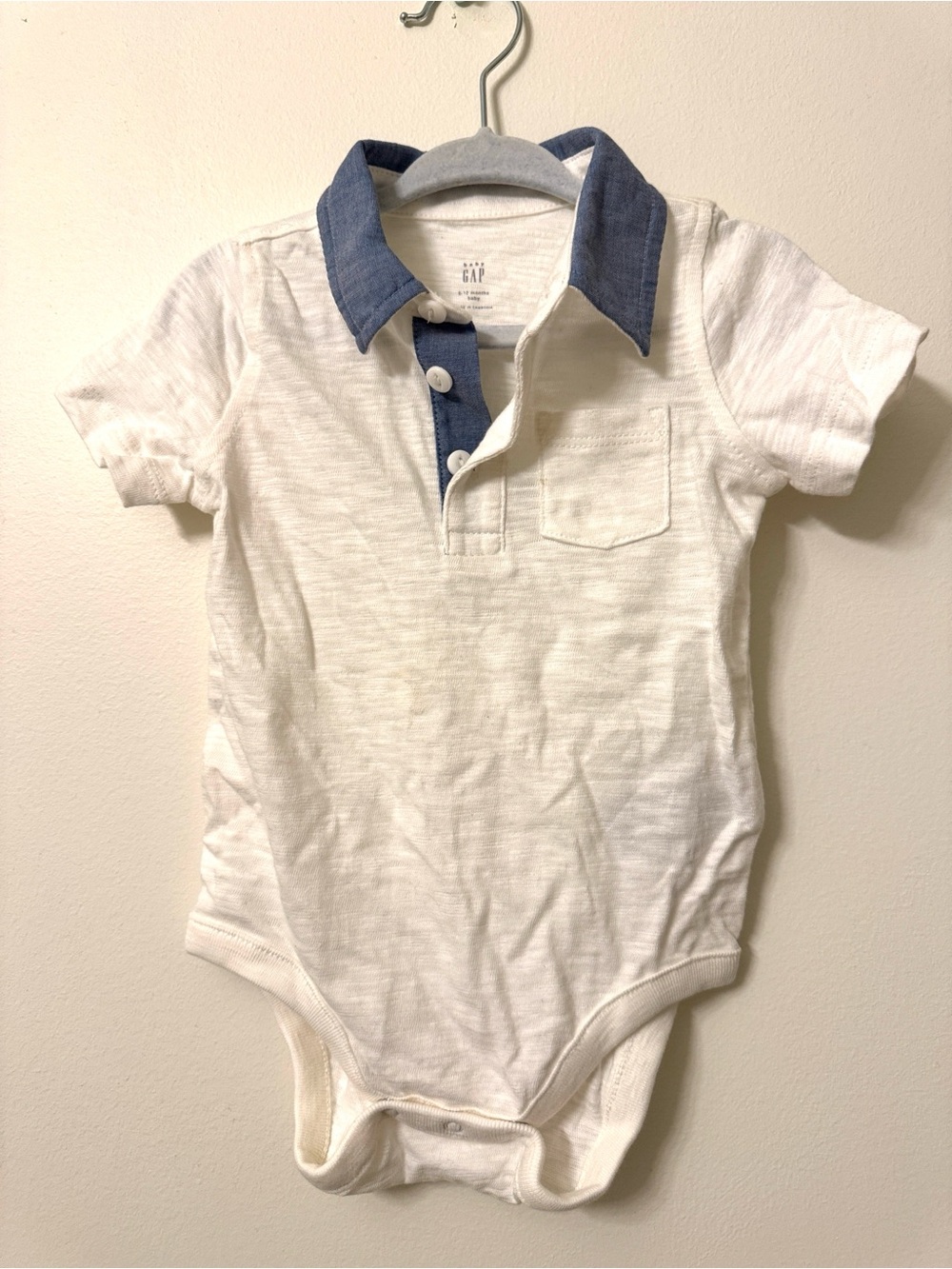 White Baby Collared Onesie with Blue Accents